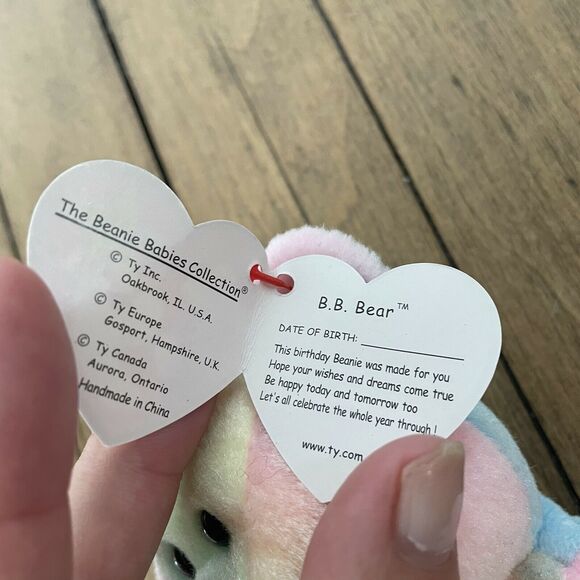 Ty Beanie Baby Birthday Bear 1999 Rare Unmarked Tag Pastel Tie-Dye B.B. Bear - Picture 7 of 10